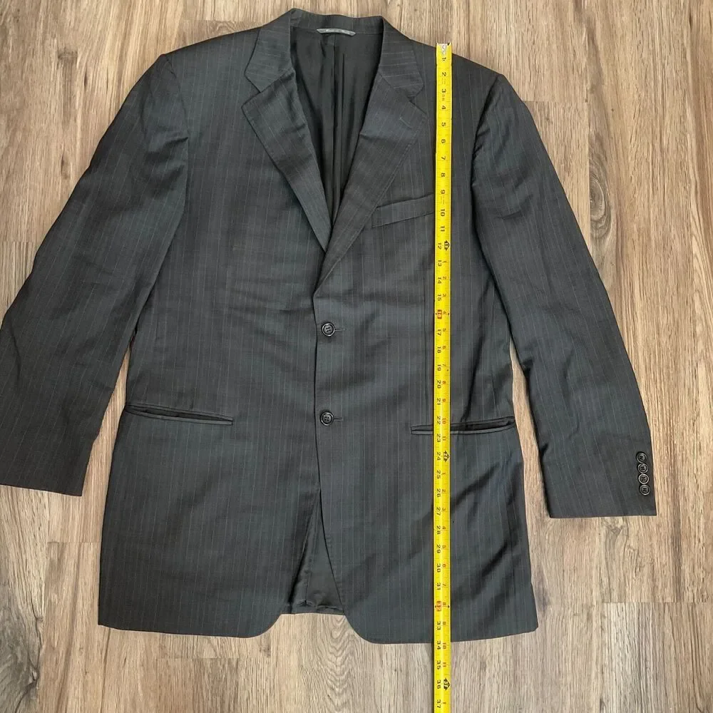 Canali Suit Jacket Pure Wool Blazer‎ Sport Coat Black Pinstripe Italy Size 54L